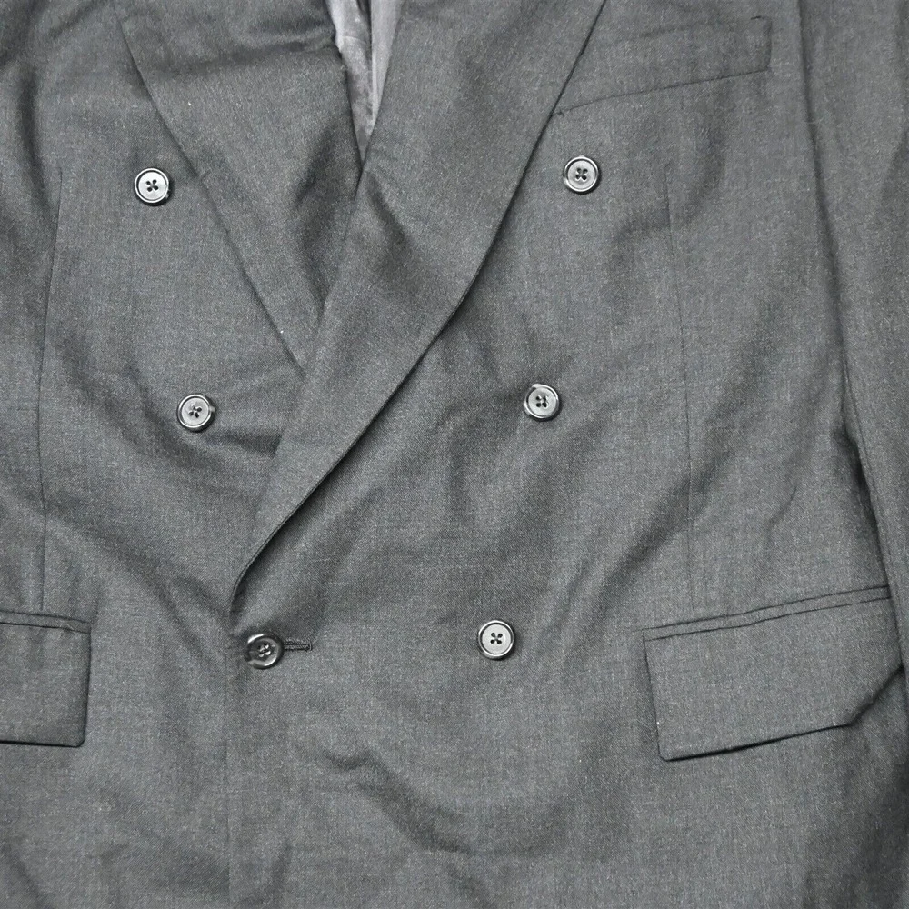 Vtg Neiman Marcus 42R Gray 100% Wool‎ Double Breasted Sport Coat Blazer Jacket